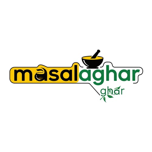 AI Design for masalaghar of logo like a blinkit style end color dark yellow, green black