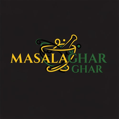AI Design for masalaghar of logo dark yellow, green, black combination