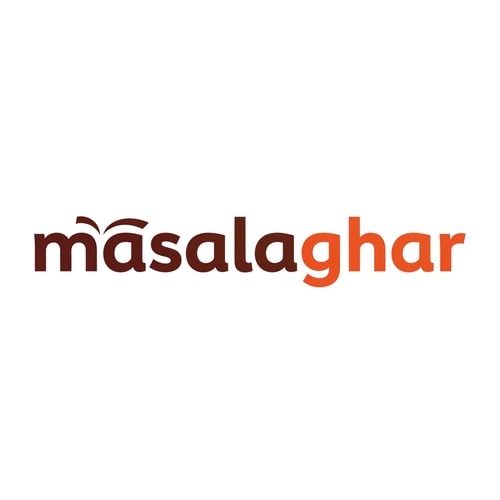 AI Design for masalaghar logo like blinkit font end color
