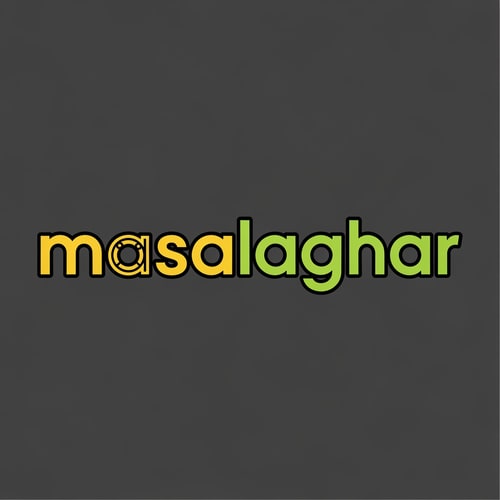 AI Design for masalaghar of logo like a blinkit font end color dark yellow, green black