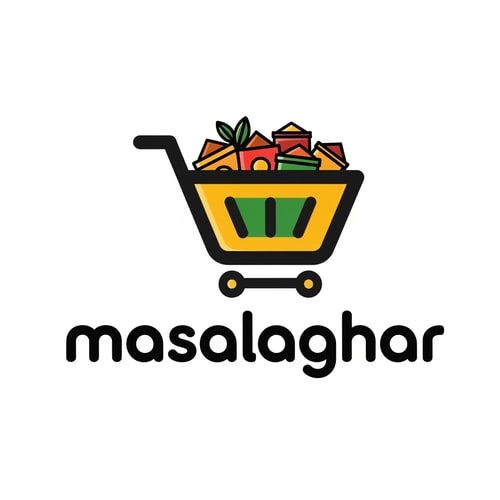 AI Design for masalaghar of logo like a blinkit style end color dark yellow, green black