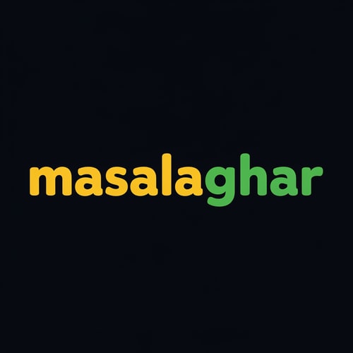 AI Design for masalaghar of logo like a blinkit font end color dark yellow, green black