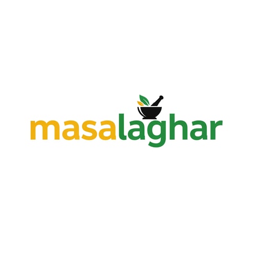 AI Design for masalaghar of logo like a blinkit style end color dark yellow, green black