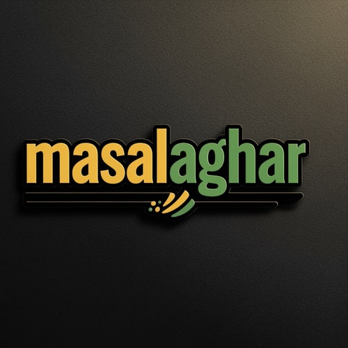 AI Design for masalaghar of logo dark yellow, green, black combination