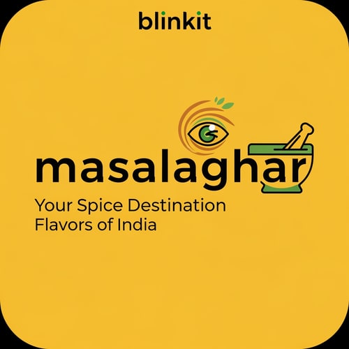 AI Design for masalaghar of logo like a blinkit style dark yellow, green black something unique