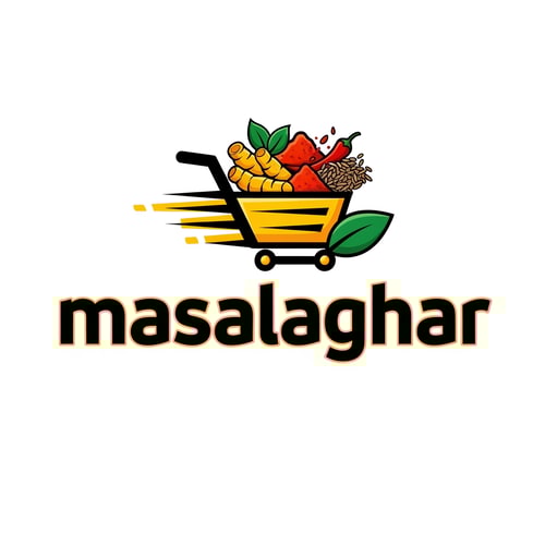 AI Design for masalaghar of logo like a blinkit style end color dark yellow, green black