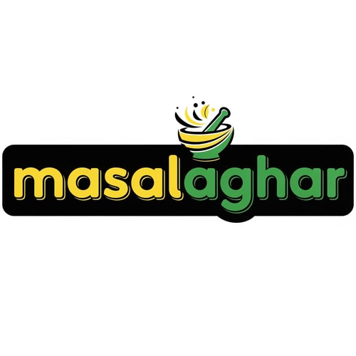 AI Design for masalaghar of logo dark yellow, green, black combination. like a blinkit