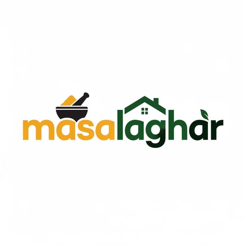 AI Design for masalaghar of logo like a blinkit style dark yellow, green black something unique