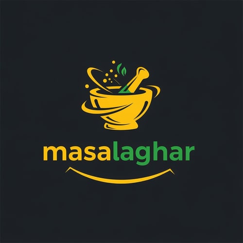 AI Design for masalaghar of logo like a blinkit style dark yellow, green black something unique