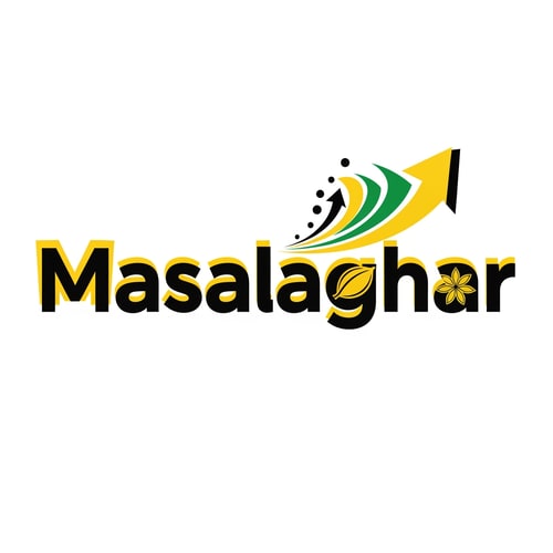 AI Design for masalaghar of logo like a blinkit style dark yellow, green black something unique