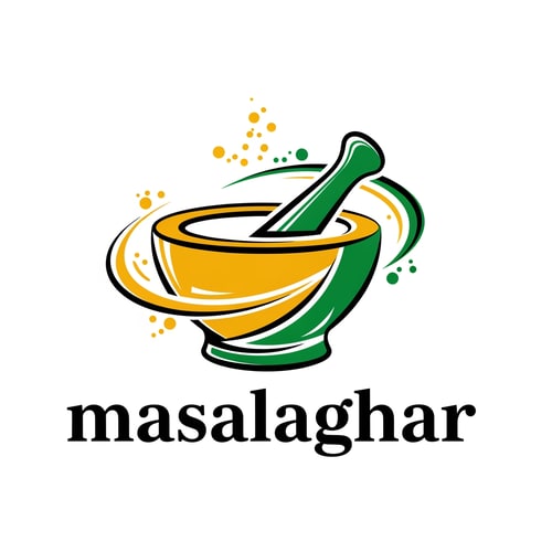 AI Design for masalaghar of logo dark yellow, green, black combination