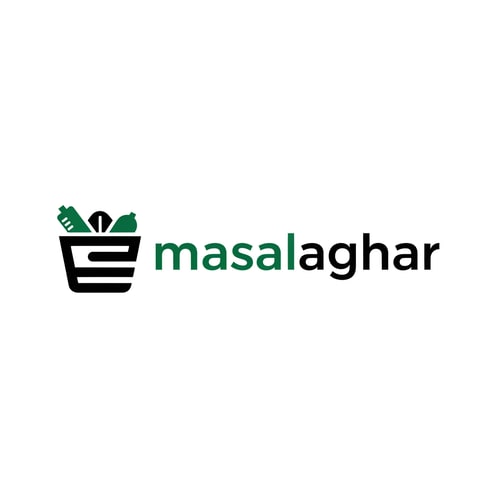 AI Design for masalaghar of logo color is dark green, black only icone same like blinkit