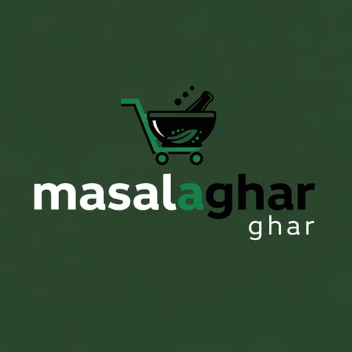 AI Design for masalaghar of logo look like same blinkit style color is dark green, black