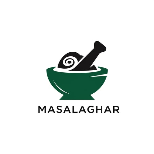 AI Design for masalaghar of logo color is dark green, black only icone