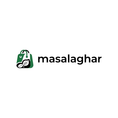 AI Design for masalaghar of logo color is dark green, black only icone same like blinkit