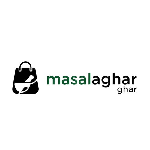 AI Design for masalaghar of logo color is dark green, black only icone same like blinkit