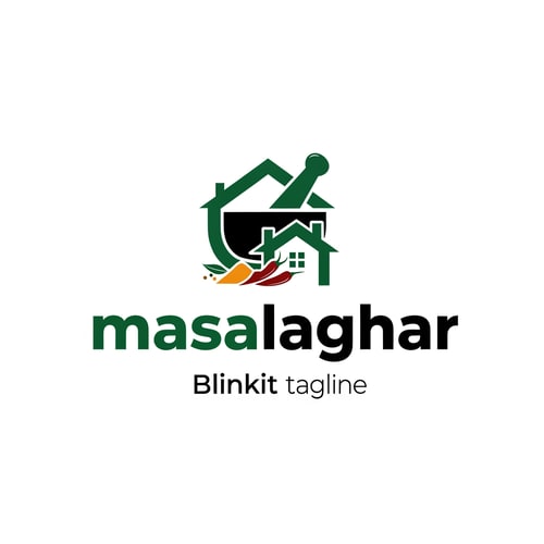 AI Design for masalaghar of logo look like same blinkit style color is dark green, black