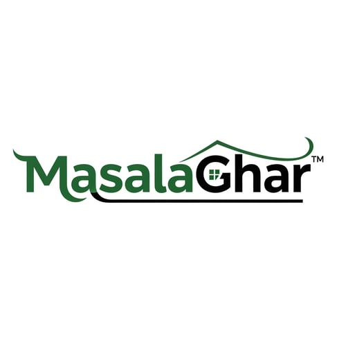 AI Design for masalaghar of logo look like same blinkit style color is dark green, black