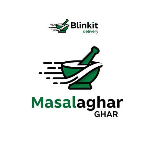 AI Design for masalaghar of logo color is dark green, black only icone same like blinkit
