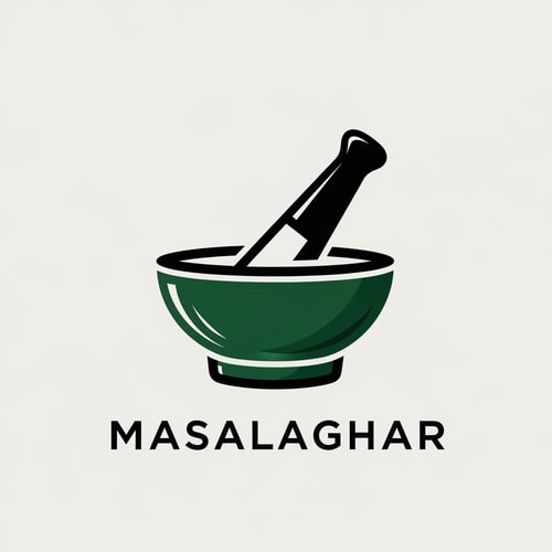 AI Design for masalaghar of logo color is dark green, black only icone