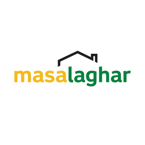 AI Design for masalaghar of logo look like same blinkit style color is dark yellow, green, black