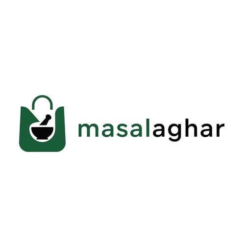 AI Design for masalaghar of logo color is dark green, black only icone same like blinkit