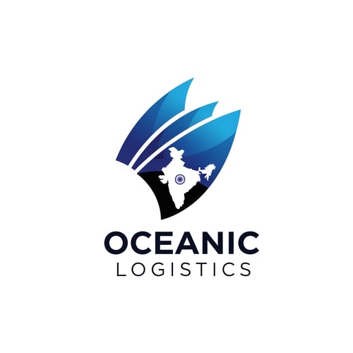 AI Design for shipping india of logo blue and black like
