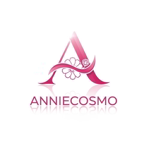 AI Design for Anniecosmo logo for a cosmetic brand — minimalist emblem, #ff5894 color palette, soft ambient lighting, clean and modern style, smooth gradients and subtle reflections, plain white background