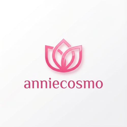 AI Design for anniecosmo logo for a cosmetic brand — minimalist, emblem, with text "anniecosmo" in a matching #ff5894 color, soft ambient lighting, clean and modern style, smooth gradients and subtle reflections, plain white background