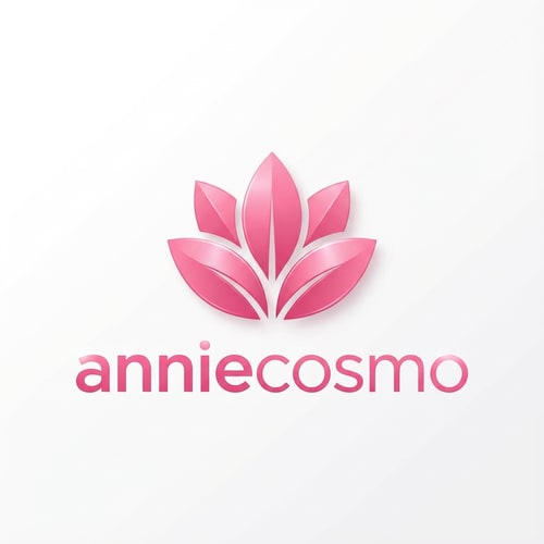 AI Design for anniecosmo logo for a cosmetic brand — minimalist, emblem, with text "anniecosmo" in a matching #ff5894 color, soft ambient lighting, clean and modern style, smooth gradients and subtle reflections, plain white background