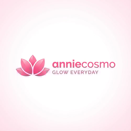 AI Design for anniecosmo logo for a cosmetic brand — minimalist emblem, #ff5894 color palette, soft ambient lighting, clean and modern style, smooth gradients and subtle reflections, plain white background