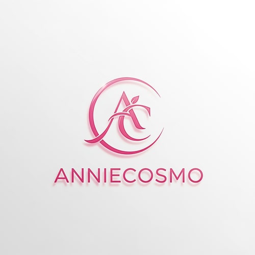 AI Design for Anniecosmo logo for a cosmetic brand — minimalist emblem, #ff5894 color palette, soft ambient lighting, clean and modern style, smooth gradients and subtle reflections, plain white background