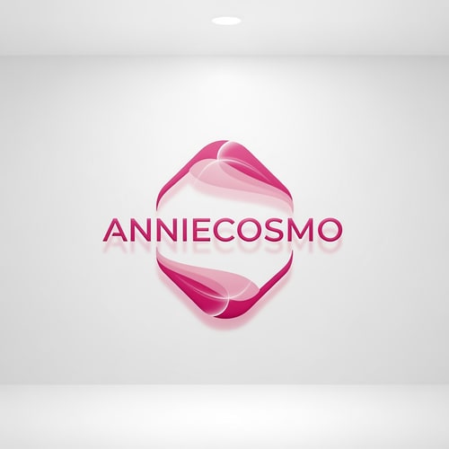 AI Design for Anniecosmo logo for a cosmetic brand — minimalist emblem, #ff5894 color palette, soft ambient lighting, clean and modern style, smooth gradients and subtle reflections, plain white background