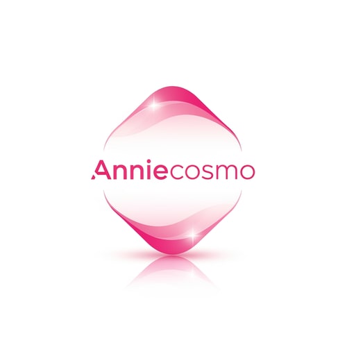 AI Design for Anniecosmo logo for a cosmetic brand — minimalist emblem, #ff5894 color palette, soft ambient lighting, clean and modern style, smooth gradients and subtle reflections, plain white background