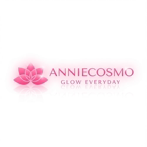AI Design for Anniecosmo logo for a cosmetic brand — minimalist emblem, #ff5894 color palette, soft ambient lighting, clean and modern style, smooth gradients and subtle reflections, plain white background only use logo similer