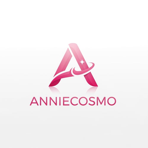 AI Design for Anniecosmo logo for a cosmetic brand — minimalist emblem, #ff5894 color palette, soft ambient lighting, clean and modern style, smooth gradients and subtle reflections, plain white background