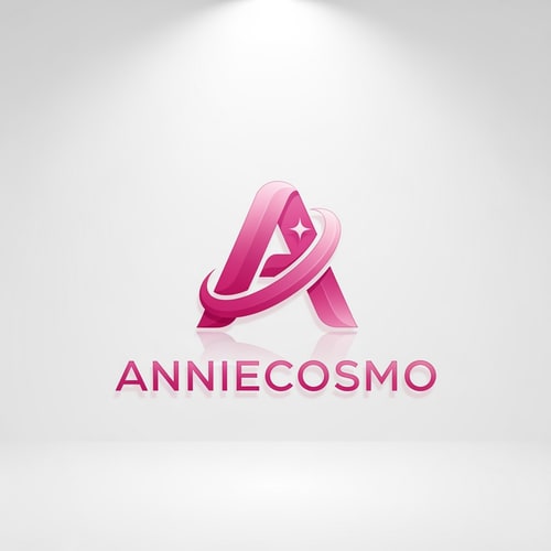 AI Design for Anniecosmo logo for a cosmetic brand — minimalist emblem, #ff5894 color palette, soft ambient lighting, clean and modern style, smooth gradients and subtle reflections, plain white background