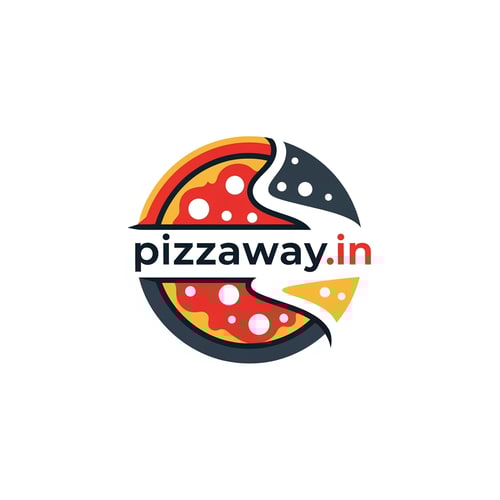 AI Design for A modern logotype graphic for a fast-casual pizza delivery service, featuring the exact text "pizzaway.in" integrated into a dynamic, circular emblem that subtly suggests both a pizza shape and a directional pathway — Centered horizontal layout optimized for use as a website header, maintaining high legibility even when scaled down to function as a simple favicon — Warm and appetizing palette utilizing vibrant tomato red, mozzarella white, and deep charcoal gray for sophisticated contrast; subtle accents of golden yellow — Flat, high-key studio lighting with no gradients or depth of field; the mood is trustworthy and quick — Minimalist vector graphic design with hard lines and geometric construction suitable for corporate identity assets; avoid photographic realism, rendering, or 3D effects — Must prominently display the exact text "pizzaway.in"; keep text/logos/labels EXACTLY unchanged; no rewriting, redrawing, correcting, or adding any text; ensure graphics are clean and scalable — Solid white presentation background, simulating a brand style guide preview.