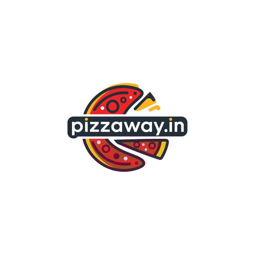 AI Design for A modern logotype graphic for a fast-casual pizza delivery service, featuring the text "pizzaway.in" integrated into a dynamic, circular emblem that subtly suggests both a pizza shape and a directional pathway — Centered horizontal layout optimized for use as a website header; clean and scalable vector graphics suitable for digital branding — Warm and appetizing palette utilizing vibrant tomato red, mozzarella white, and deep charcoal gray for sophisticated contrast; subtle accents of golden yellow — Flat, high-key studio lighting with no gradients or depth of field; the mood must be trustworthy and quick — Minimalist vector graphic design; hard lines and geometric construction suitable for corporate identity assets; avoid photographic realism — Must prominently display the exact text "pizzaway.in"; keep text/logos/labels EXACTLY unchanged; no rewriting, redrawing, correcting, or adding any text; the entire graphic must function as a simple favicon — Solid white presentation background, simulating a brand style guide preview.