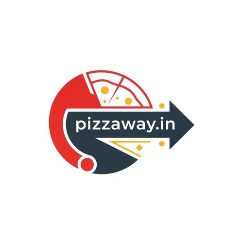 AI Design for A modern logotype graphic for a fast-casual pizza delivery service, featuring the text "pizzaway.in" integrated into a dynamic, circular emblem that subtly suggests both a pizza shape and a directional pathway — Centered horizontal layout optimized for use as a website header; clean and scalable vector graphics suitable for digital branding — Warm and appetizing palette utilizing vibrant tomato red, mozzarella white, and deep charcoal gray for sophisticated contrast; subtle accents of golden yellow — Flat, high-key studio lighting with no gradients or depth of field; the mood must be trustworthy and quick — Minimalist vector graphic design; hard lines and geometric construction suitable for corporate identity assets; avoid photographic realism — Must prominently display the exact text "pizzaway.in"; keep text/logos/labels EXACTLY unchanged; no rewriting, redrawing, correcting, or adding any text; the entire graphic must function as a simple favicon — Solid white presentation background, simulating a brand style guide preview.