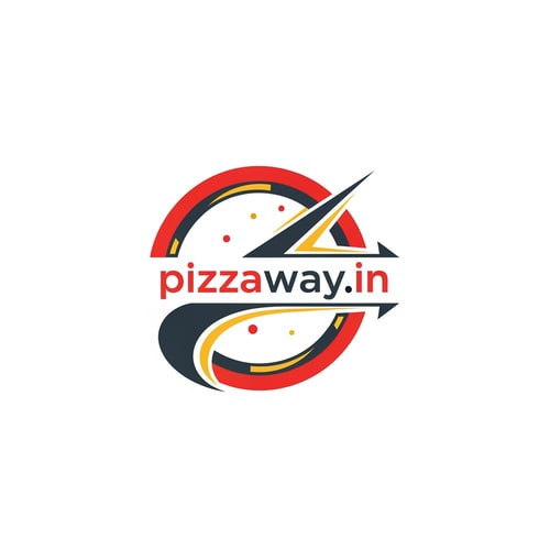AI Design for A modern logotype graphic for a fast-casual pizza delivery service, featuring the exact text "pizzaway.in" integrated into a dynamic, circular emblem that subtly suggests both a pizza shape and a directional pathway — Centered horizontal layout optimized for use as a website header, maintaining high legibility even when scaled down to function as a simple favicon — Warm and appetizing palette utilizing vibrant tomato red, mozzarella white, and deep charcoal gray for sophisticated contrast; subtle accents of golden yellow — Flat, high-key studio lighting with no gradients or depth of field; the mood is trustworthy and quick — Minimalist vector graphic design with hard lines and geometric construction suitable for corporate identity assets; avoid photographic realism, rendering, or 3D effects — Must prominently display the exact text "pizzaway.in"; keep text/logos/labels EXACTLY unchanged; no rewriting, redrawing, correcting, or adding any text; ensure graphics are clean and scalable — Solid white presentation background, simulating a brand style guide preview.