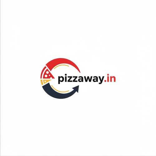 AI Design for A modern logotype graphic for a fast-casual pizza delivery service, featuring the exact text "pizzaway" integrated into a dynamic, circular emblem that subtly suggests both a pizza shape and a directional pathway — Centered horizontal layout optimized for use as a website header, maintaining high legibility even when scaled down to function as a simple favicon — Warm and appetizing palette utilizing vibrant tomato red, mozzarella white, and deep charcoal gray for sophisticated contrast; subtle accents of golden yellow — Flat, high-key studio lighting with no gradients or depth of field; the mood is trustworthy and quick — Minimalist vector graphic design with hard lines and geometric construction suitable for corporate identity assets; avoid photographic realism, rendering, or 3D effects — Must prominently display the exact text "pizzaway.in"; keep text/logos/labels EXACTLY unchanged; no rewriting, redrawing, correcting, or adding any text; ensure graphics are clean and scalable — Solid white presentation background, simulating a brand style guide preview.