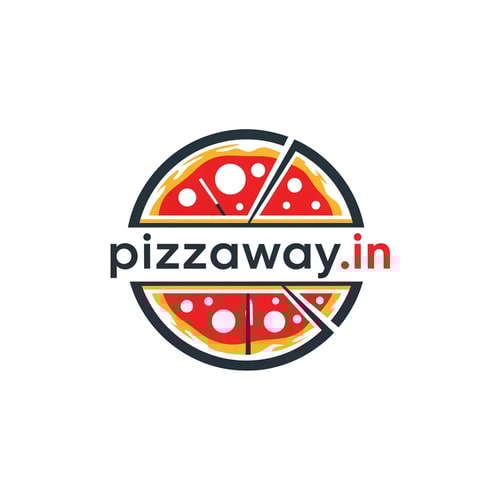 AI Design for A modern logotype graphic for a fast-casual pizza delivery service, featuring the exact text "pizzaway" integrated into a dynamic, circular emblem that subtly suggests both a pizza shape and a directional pathway — Centered horizontal layout optimized for use as a website header, maintaining high legibility even when scaled down to function as a simple favicon — Warm and appetizing palette utilizing vibrant tomato red, mozzarella white, and deep charcoal gray for sophisticated contrast; subtle accents of golden yellow — Flat, high-key studio lighting with no gradients or depth of field; the mood is trustworthy and quick — Minimalist vector graphic design with hard lines and geometric construction suitable for corporate identity assets; avoid photographic realism, rendering, or 3D effects — Must prominently display the exact text "pizzaway.in"; keep text/logos/labels EXACTLY unchanged; no rewriting, redrawing, correcting, or adding any text; ensure graphics are clean and scalable — Solid white presentation background, simulating a brand style guide preview.