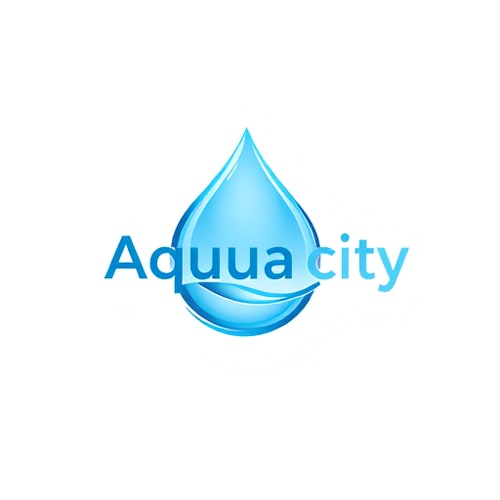 AI Design for Pictorial for a swimming pool company named "Aqua city": a stylized water drop with subtle wave ripples inside, vibrant blues and turquoise, clean and modern sans-serif font. Design inspired by water motion and clarity, with smooth gradients and soft edges, on a solid white background.