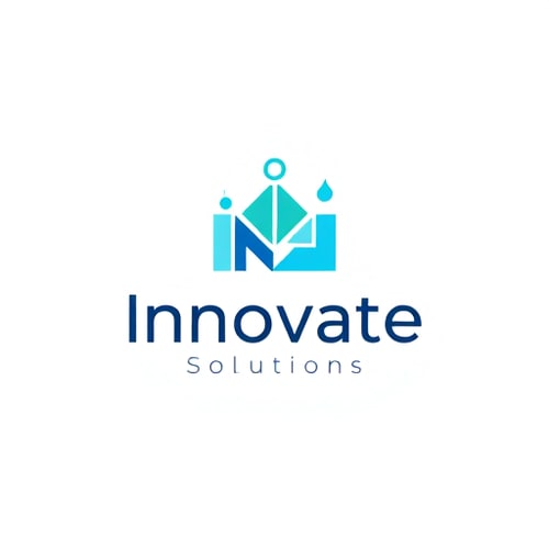 AI Design for Minimalist for a modern tech startup named "Innovate Solutions": abstract geometric shapes representing connectivity and growth, cool blues and teals, sans-serif font. Design with influences from brutalist architecture and generative art, sharp lines and clean gradients, on a transparent background.