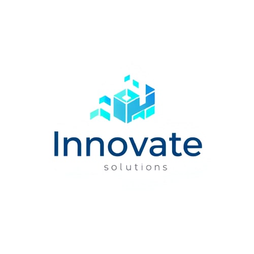 AI Design for Minimalist for a modern tech startup named "Innovate Solutions": abstract geometric shapes representing connectivity and growth, cool blues and teals, sans-serif font. Design with influences from brutalist architecture and generative art, sharp lines and clean gradients, on a transparent background.