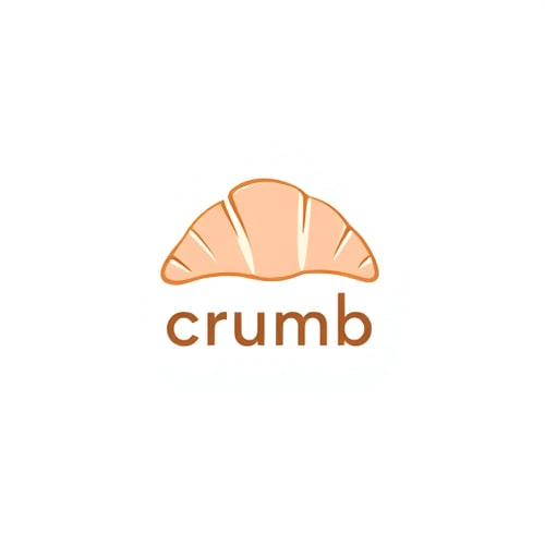 AI Design for Minimalist for a modern, artisanal bakery named "Crumb": A single, elegantly rendered croissant with a delicate crumb texture, suggesting handcrafted quality. Soft, warm earth tones like muted brown, cream, and a touch of blush pink. A clean, sans-serif font with a slightly rounded feel for the brand name. Design inspired by Scandinavian minimalism and a touch of French patisserie elegance, focusing on clean lines and subtle details. A subtle shadow effect to give the croissant depth. Plain white background.