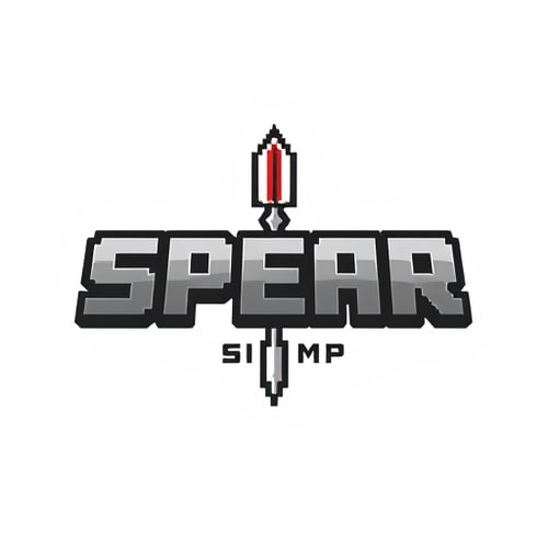 AI Design for it says SPEAR in the middle SMP under it with a spear in the middle in minecraft font