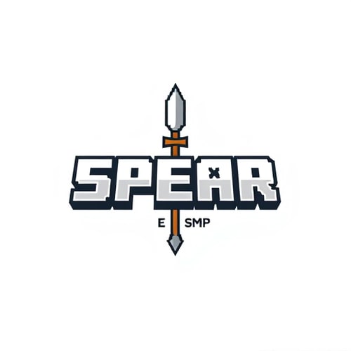 AI Design for it says 'SPEAR' in the middle 'SMP' under it with a spear in the along the top of the word spear in minecraft font