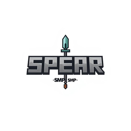 AI Design for it says 'SPEAR' in the middle 'SMP' under it with a spear in the along the top of the word spear in minecraft font